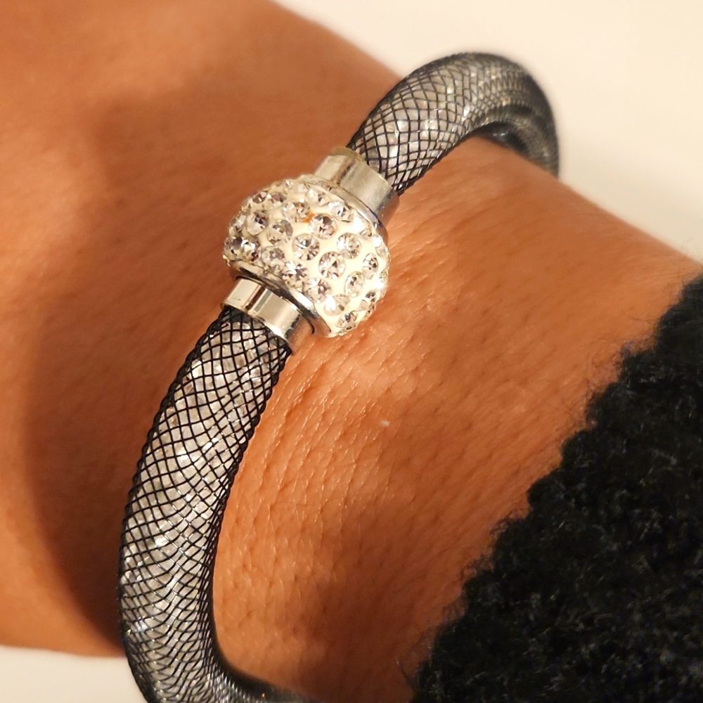 Silver and Black Mesh Bracelet